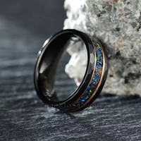 Bijoux pour hommes Bague de mariage personnalisée en or noir et rose Bijoux en opale de galaxie Bague de mariage unique en carbure de tungstène pour hommes
