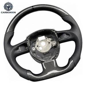 Volant sport Audi personnalisé CE, 3 branches, en fibre de carbone, cuir, bois, aluminium, rouge, taille de poignée 380 mm pour B9 - Product Image 5