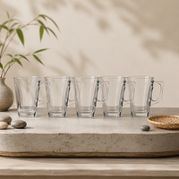 Tasses en verre réutilisables 250ml, ensemble de 6 pièces, avec poignée, pour le thé et le café