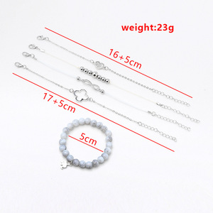 ชุดกำไลข้อมือแฟชั่นสำหรับผู้หญิง เงินทิเบต ประดับหัวใจเพทาย รูปอินฟินิตี้ และรูปช้าง 5 ชิ้น ของขวัญเครื่องประดับ - Product Image 4