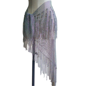Falda de malla con borlas y diamantes de imitación, de una pieza, con pañuelo para la cadera y flecos, para baile latino y jazz, para mujer - Product Image 1