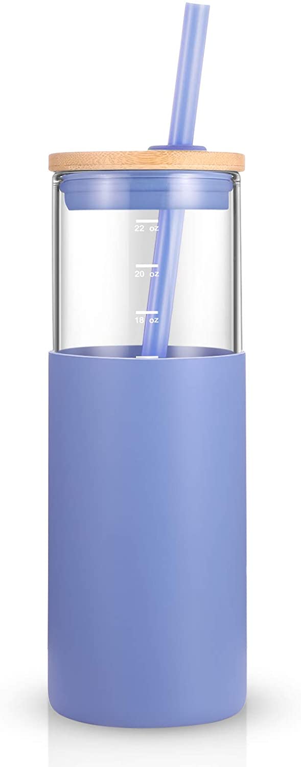 24oz Glass Tumbler Glass Water Bottle Straw Silicone Protective Sleeve Bamboo Lid