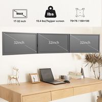Support mural triple pour moniteur de 17 à 32 pouces, inclinable et pivotant à 360°, VESA 75x75/100x100, max 8 kg par bras, en alliage d'aluminium, en stock