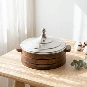 Support à Chapati en Bois et Acier Inoxydable, Design Créatif, Boîte à Tortilla avec Design en Nacre, Réchaud à Nourriture en Métal - Product Image 1