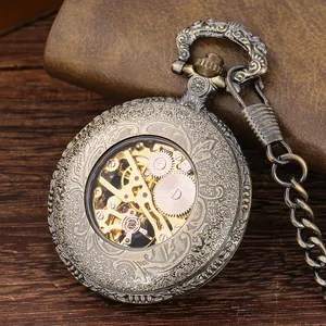 Prague Astronomical Fob Chain Clock Half Hunter Steampunk Skeleton Vintage Mechanical Pocket Watch With For Men Gift