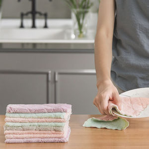 Chiffon <span class=keywords><strong>de</strong></span> nettoyage en microfibre polaire corail réutilisable, épaissi, super absorbant, pour cuisine, anti-adhésif, facile à nettoyer, pour vaisselle, très résistant - Product Image 1