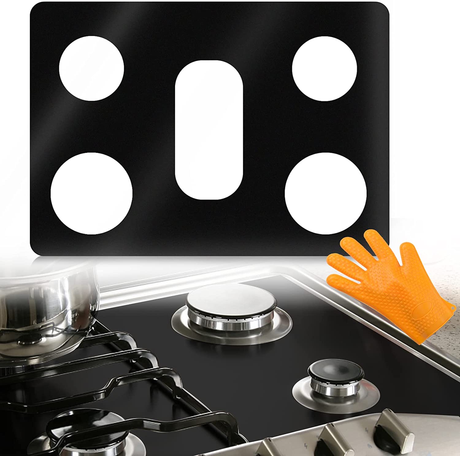 Copri Fornelli Cucina 5 Fuochi, 3 Pezzi Protezioni per Piano Cottura a Gas, Tappetino Copri Piano Cottura, Temperature Resistente e Antivegetativo Adatto per Cucine