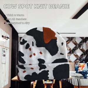 Bonnet en tricot à motif de taches de vache tendance, épais et chaud, pour les amateurs de style urbain, pour les voyages - Product Image 2