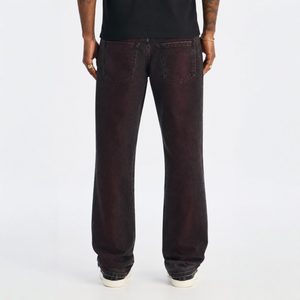 Pantalones vaqueros anchos de tiro medio color borgoña con bolsillos laterales, de mezclilla lavada, para un look diario urbano, hip hop y punk. - Product Image 2