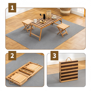 Conjunto de <span class=keywords><strong>Mesa</strong></span> y Sillas Plegables de Madera de Haya para Jardín, Resistentes al Agua y Portátiles - Product Image 6