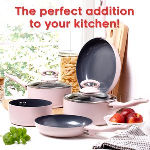 Wholesale <strong>Kitchenware</strong> <strong>Pink</strong> Aluminum Non-Stick Induction Compatible Multi-Piece <strong>Cookware</strong> Sets Multi-Layer Base Coating Glass Lid - Product Image 3