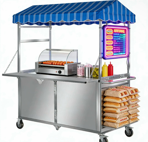 Carrito de Bebidas Plegable de Acero Inoxidable de 4 Ruedas Personalizado con Sistema de Agua para Negocios Ambulantes de Dulces y Comida Rápida, Ajustable - Product Image 1