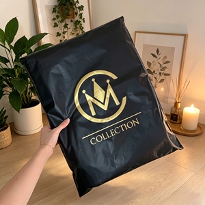 Wholesale Matte Black Zipper <b>Bags</b> Custom Shiny Gold Logo Luxury PE Zip Pouches Garment <b>Packaging</b> <b>Bags</b> - Product Image 1