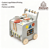Chariot de jeu 2-en-1 en bois gris de style nordique pour bébé, à pousser, pour cuisines et jouets de marche, idéal pour les salles de jeux de crèches Montessori