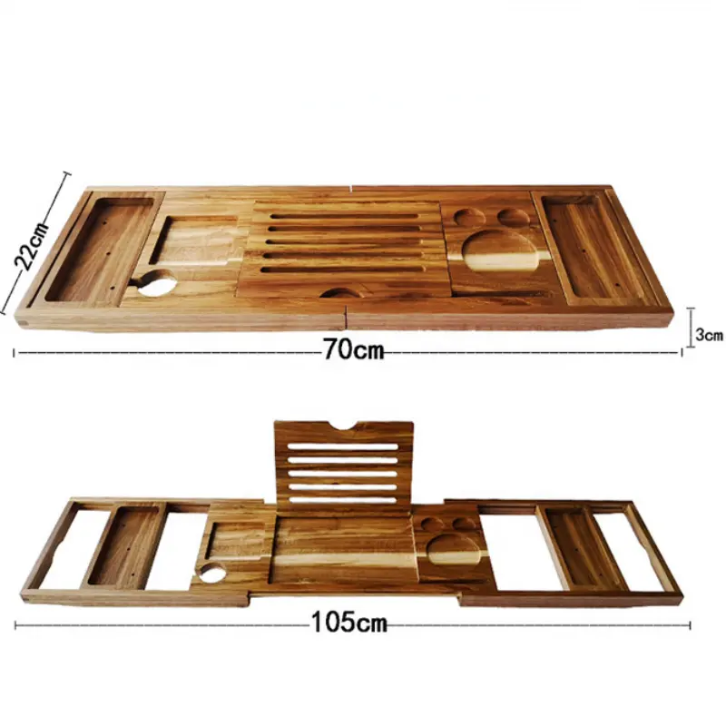 拡張可能な竹製バスタブトレイスパバスタブキャディオーガナイザーラック調節可能なブックワインタブレットホルダー