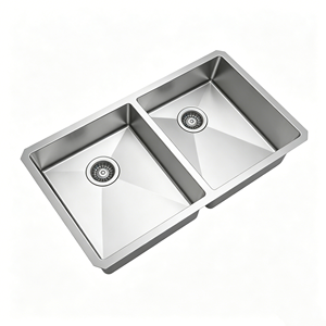 Fregadero de cocina de acero inoxidable cepillado, doble cuenco cuadrado, de instalación bajo encimera, personalizado, de gran profundidad y resistente al óxido. - Product Image 4