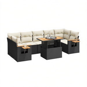 Ensemble de canapés de jardin modulaires en rotin noir PE, mobilier de patio avec sièges de rangement, 7 personnes, design contemporain pour l'extérieur - Product Image 1