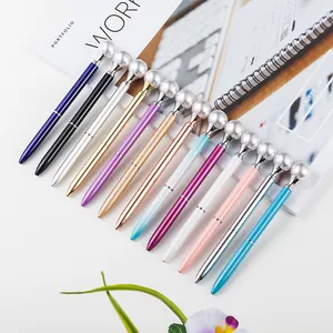 2020 Shop Stock Pearl Top Ball Pen Custom Logo Metal Ballpoint Pen For Gift