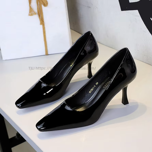 European American Style Women's <b>Pumps</b> Fashionable Patent Leather Elegant Thin Heels Gloomy Small Square Super High - Product Image 1