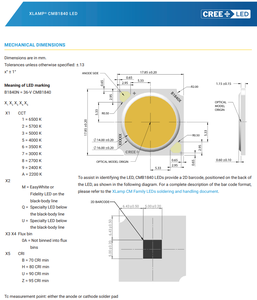 Crees XLamps CMB1840 COB LED CMB1840-0000000N0H0A65G 6500K CRI80 5908lm 36V Puce LED haute puissance 17.85mm X17.85mm Dimmable Garantie 1 an - Product Image 3