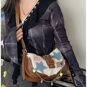 2024新しいファッションY2Kスタイルのクールな女の子のための脇の下のバッグユニークなハンドバッグヴィンテージチェーンショルダー財布
