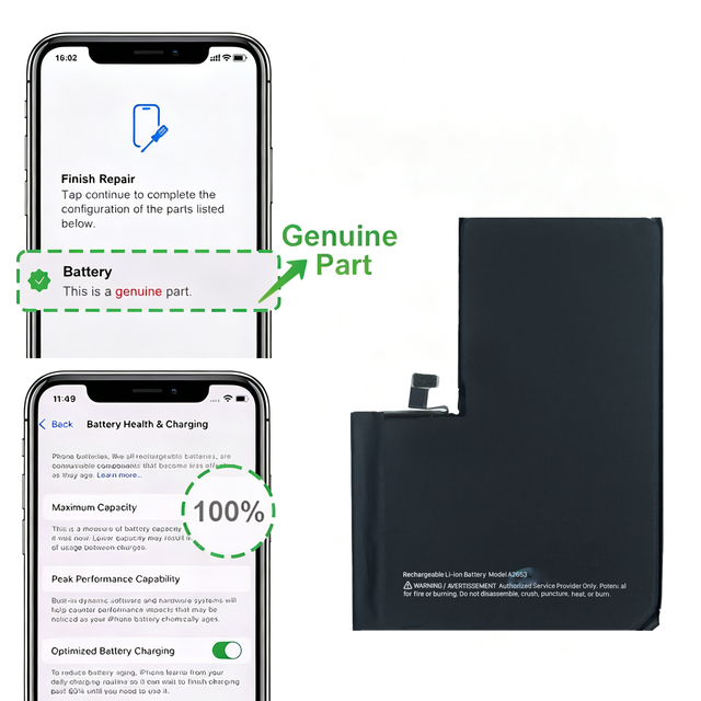 Genuine Part Diagnostable Battery for iPhone 13ProMax 13PM 4352mAh A2643/A2484/A2641/A2644/A2645  Replacement for iPhone Battery