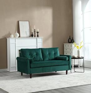 Sofá Chesterfield Tapizado en Terciopelo con Brazos Enrollados Clásicos, Dos Plazas, Patas de Madera Maciza, <span class=keywords><strong>Muebles</strong></span> Modernos de Lujo para Sala de Estar - Product Image 1