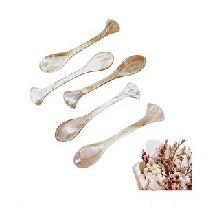 Cuillère en nacre en forme de fleur et de éventail, à long manche, finition miroir, vaisselle de mariage créative - Product Image 3