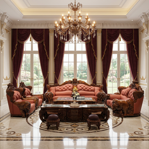 ชุดโซฟาห้องนั่งเล่นหนังสไตล์โบราณเฟอร์นิเจอร์หรูหราทำจากไม้มะเกลือ - Product Image 1