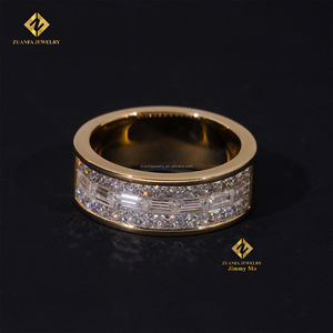 Cadeau d'anniversaire bijoux 10k or jaune VVS1 D couleur émeraude + princesse Moissanite diamant demi-bande bague de fiançailles hommes - Product Image 6