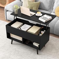 Table basse relevable COSTWAY en bois de bouleau moderne avec rangement dissimulé et étagères ouvertes, design rectangulaire pour salon (noir)