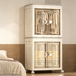 Armoire de rangement pliable et repliable avec portes transparentes, organisateur en plastique PP gain de place, roulettes, moulé par <span class=keywords><strong>injection</strong></span>, grande capacité - Product Image 3