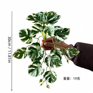 Plante artificielle Monstera Deliciosa en feuille suspendue, orange rouge, branche unique, décoration murale pour la maison, fleur en plastique et soie - Product Image 4
