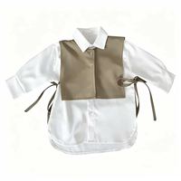 Ensemble 2 pièces pour femme : Chemise à col et manches longues avec boutons et gilet court à nouer sur le côté, tenue décontractée à superposer