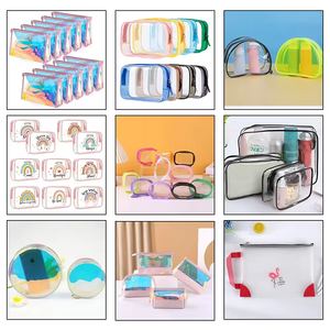 गर्म ग्लूइंग और मोटी pvc पोर्टेबल ट्रैवल वॉश बैग pvc पारदर्शी मेकअप बैग बहु कार्यात्मक स्नान सौंदर्य प्रसाधन भंडारण बैग - Product Image 2