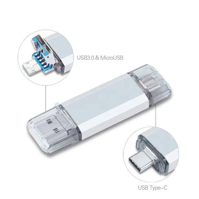 Metal usb otg type c 3.0 pen drive with logo usb-c 3 in 1 smartphone usb flash drive for iPhone and Android