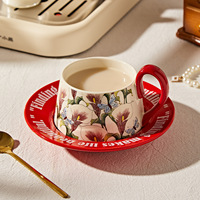 Ensemble tasse et soucoupe en céramique peintes à la main motif muguet, design moderne et minimaliste, capacité 255 ml, pour thé élégant