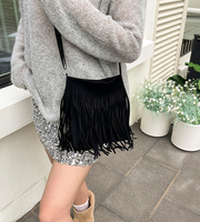 Sac à bandoulière Hobo en cuir vintage et daim avec pompons pour femme, sac messager à franges tendance, vente en gros