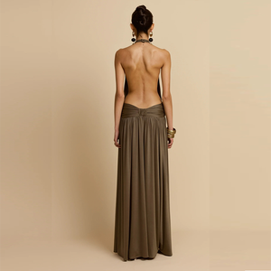 Halter O cou sans manches femmes élégante jupe minceur coupe Maxi longue robe - Product Image 5