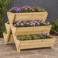 Jardinière carrée surélevée à 3 niveaux en bois avec drainage, autoportante pour l'extérieur, pour fleurs, herbes et légumes