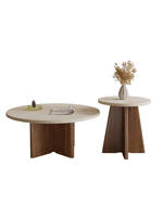 Table basse ronde de 32 pouces en pierre frittée avec structure en bois, table centrale moderne pour salon