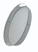 Witte plastic dienblad met metalen handgrepen, handgemaakt geometrisch traliewerkdesign, multifunctioneel voor keuken, eetkamer, Ramadan decoratie