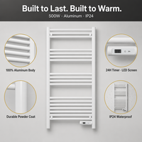 Radiateur Électrique Mural Chauffant pour Serviettes, 18 Bar, en Aluminium, Tube Fin Rond, Chauffe-Serviettes de Salle de Bain, IP24 CE, Vente Directe Usine