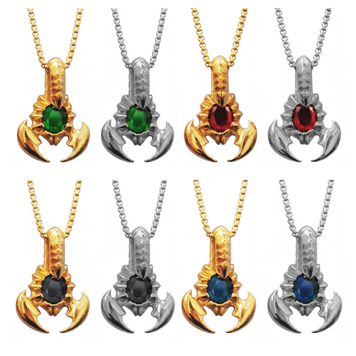 18k Gold Plated Men Jewelry Steel Scorpion King Pendant Necklace Punk Cool Blue Green Black Red Cubic Zirconia Scorpion Necklace
