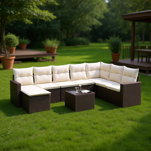 Brown <b>Rattan</b> Garden <b>Sofa</b> Set 6 Seater Outdoor Furniture Weather Resistant Contemporary Design - Product Image 2
