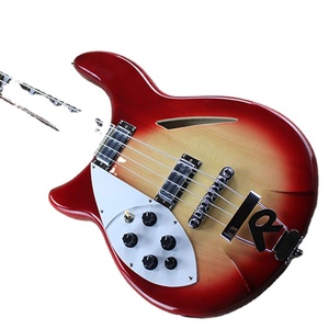 Bajo eléctrico Flyoung Cherry Sunburst para zurdos con 4 cuerdas y cuerpo semi-hueco - Product Image 1
