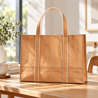Sac fourre-tout en papier kraft lavable, grand sac de shopping à bandoulière, sac à main léger pour les voyages, la plage, l'usage quotidien, vente en gros