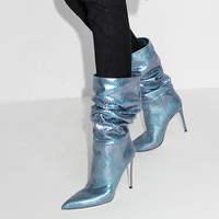 Bottes à talons hauts élégantes pour femme, design fantaisie, à lacets, bout pointu, en cuir, avec fermeture éclair à la cheville