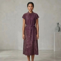Robes midi pour femmes à col montant, style chinois, élégantes, 100% soie de mûrier, teintes végétalement, coupe trapèze, manches courtes, vente en gros, très demandées
