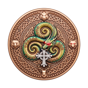 Pièce de défi ronde double face en cuivre fin 999 de 1 oz, teinte, avec <span class=keywords><strong>dragon</strong></span> mythologique et <span class=keywords><strong>totem</strong></span> des runes vikings nordiques - Product Image 2